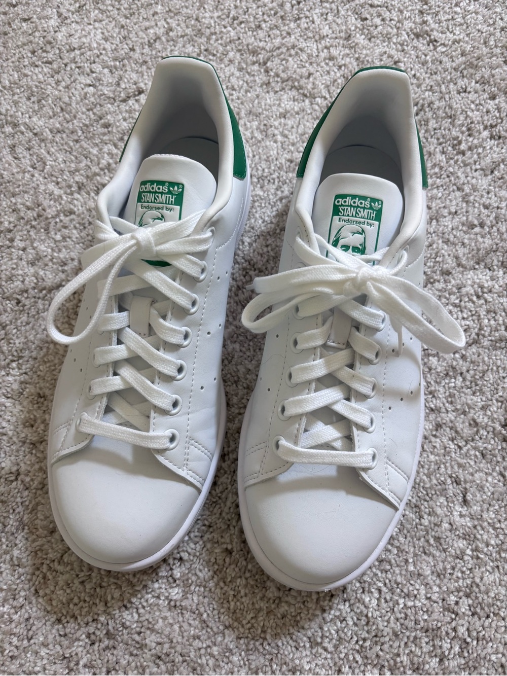 adidas Stan Smith White Sneakers with Green Heel Tab - Women's Worn Once